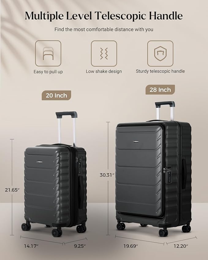 Luggage Sets 2 Pieces, 20/28 Inch PC Hardshell Suitcase with Spinner Wheels, 20 Inch Expandable Clamshell Carry On Luggage and 28 Inch Aluminum Frame Top Opening Checked Luggage (Black)
