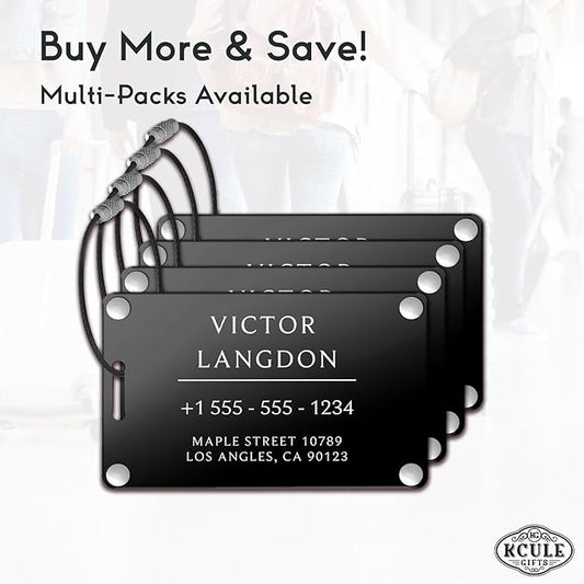 Personalized Luggage Tags for Suitcases - Aluminum Custom Luggage Tags for Backpacks & Bags, Sturdy, Waterproof & Heavy Duty (Black/Card-Sized)