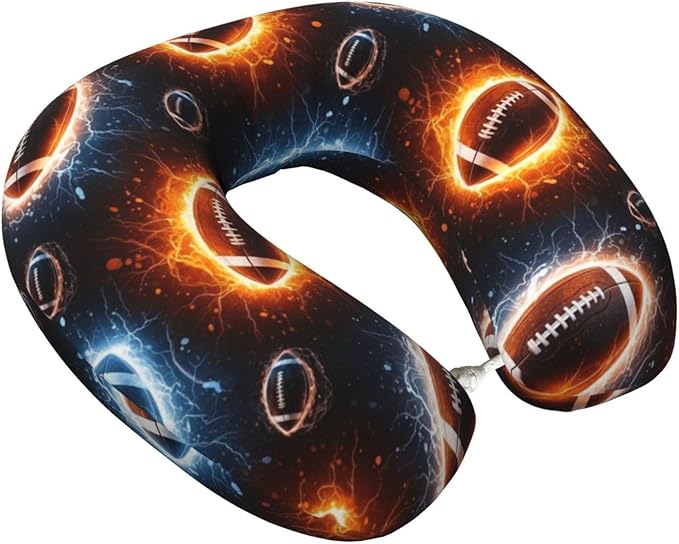 Memory Foam Airplane Pillow Space Fire American Football for Car Chin Head Neck Supporting, U Shape Pillows Travel Cushion for Office, Nap Sleeping