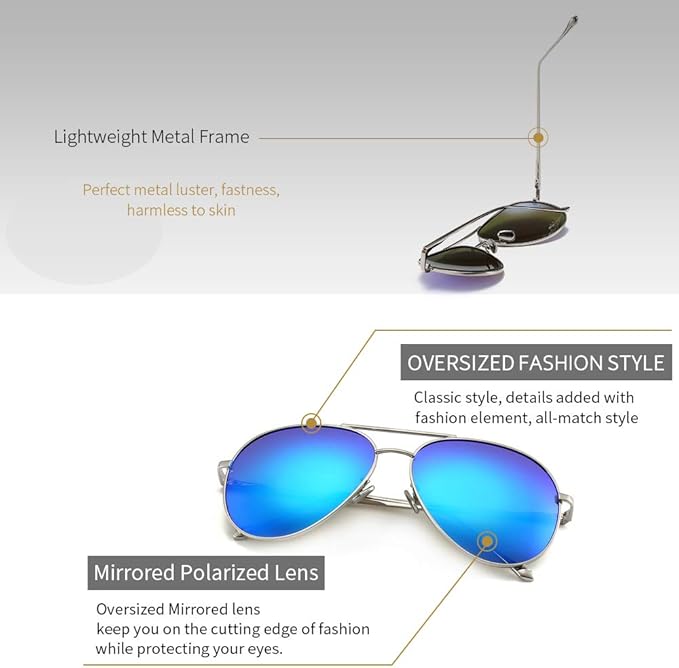 SUNGAIT Women's Lightweight Oversized Aviator Sunglasses - Classic Style Polarized Lens