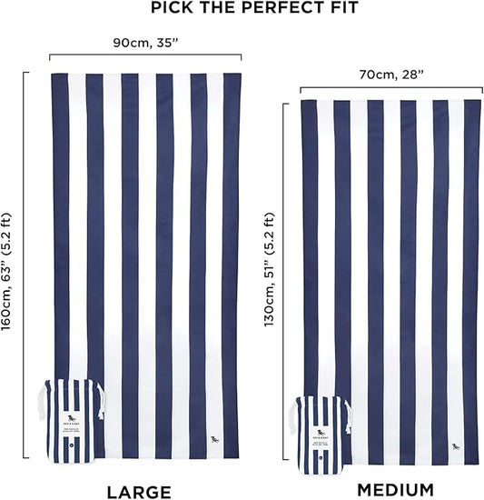 Dock & Bay Beach Towel - Quick Dry, Sand Free - Compact, Lightweight - 100% Recycled - Includes Bag - Cabana - Whitsunday Blue, Medium (130x70cm, 51x27)