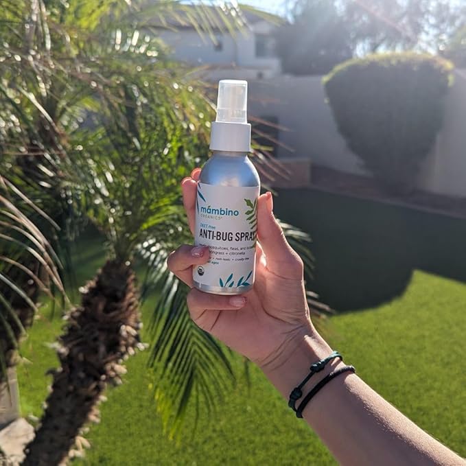 Mambino Organics Anti-Bug Spray, DEET-Free, Organic Mosquito Repellent with Essential Oils, Reef Safe, Face-Safe Protection for Babies, Kids, and Adults, Travel Bug Spray, 4oz