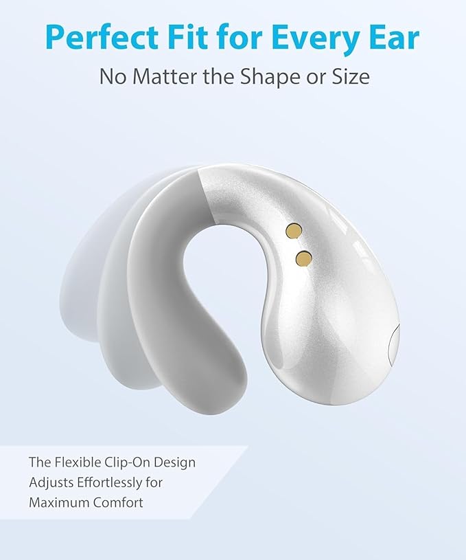 Ultra Open Ear Earbuds - Ergonomic Clip-On Earbuds, Open Wireless Headphones with Over-Ear Fit, Bluetooth Audio Buds for Running, Gym with Long Battery Life, Pure White