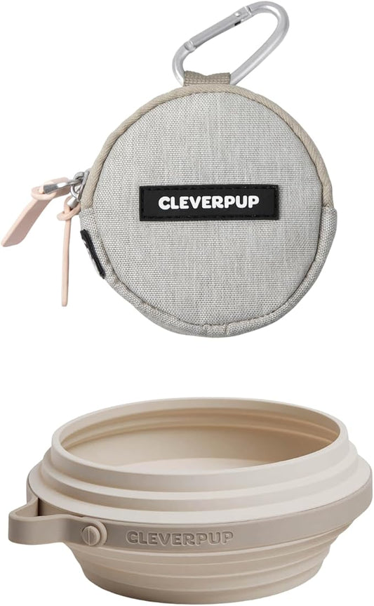 Nomad Large Collapsible Dog Bowl in Sand & Snackpack Double Insulated Treat Pouch in Sand