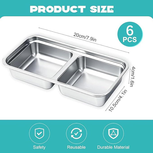 BSTUR Stainless Steel Snack Containers, 6-Pack Reusable Grab and Go Containers with Leakproof Lids, Dual Compartment Bento Box for Travel, Camping & Lunch Prep