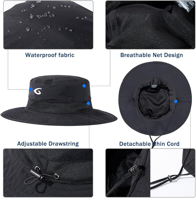 Oversized XL XXL Waterproof Sun Hat for Big Heads Mesh Bucket Hat Wide Brim Adjustable Packable Hiking Beach Fishing