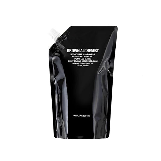 Grown Alchemist Invigorate Hand Wash Refill Pouch, Sweet Orange, Cedarwood, Sage. Soothe, Soap to Cleanse & Nourish Skin, (1L).