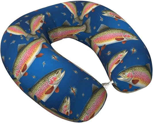 Breathable Neck Pillow for Sleeping Rest Nap Fish On Ombre, Airplanes/Car/Home Memory Foam Travel Cushion with Polyester Cover Washable for Women Men