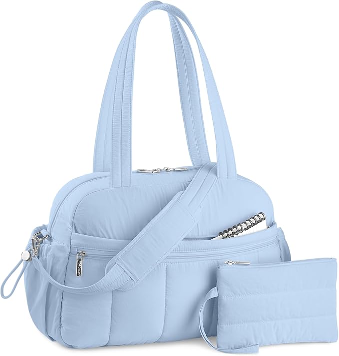 TOPDesign Travel Duffel Bag for Women, Puffer Gym Bag Sports Tote with Wet Pocket, Carry On Weekender with Luggage Sleeve (Ocean Blue)