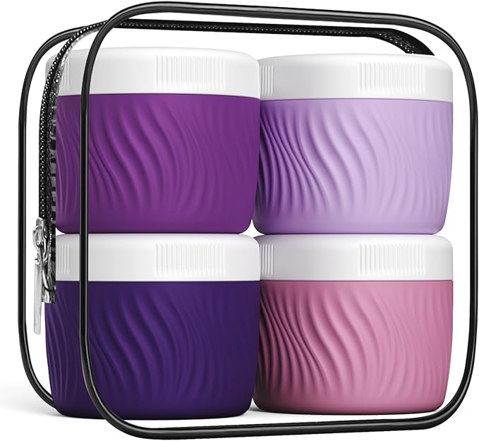 Travel Containers for Toiletries, Silicone Cream Jars BPA-Free, TSA Approved 3oz Travel Size Containers, Leak-proof Portable Size Silicone Jars with Lid for Face Hand Body Cream (4 Pack)
