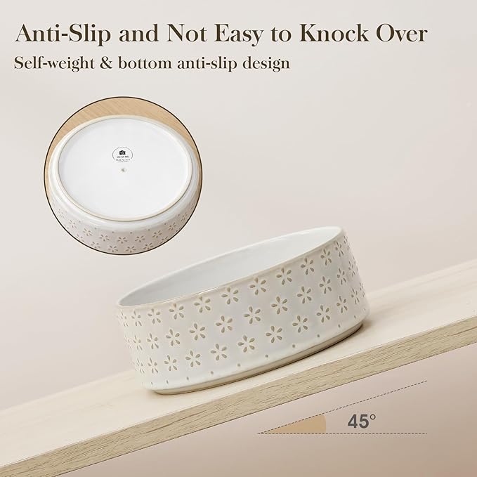 MALACASA Ceramic Dog Food Bowl, 3.5 Cups or 32oz Dog Food Water Dish for Mudium Breeds, Pet Bowl Dishwasher & Microwave Safe, Five-Leaf Grass, Series Lydia