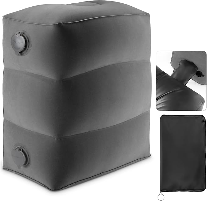 Maliton Inflatable Foot Rest Pillow for Travel,Kids Airplane Bed,Adjustable 3 Layers Height Leg Pillow of Air Travel Essentials,Car, Office, Home - Fast Inflation (Dark Grey)