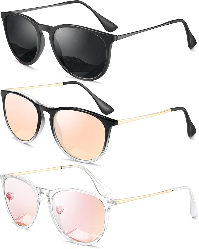 Sunglasses Womens Polarized Sunglasses-Women: Retro Round Sun Glasses with UV400 Protecion Trendy 3 Pack