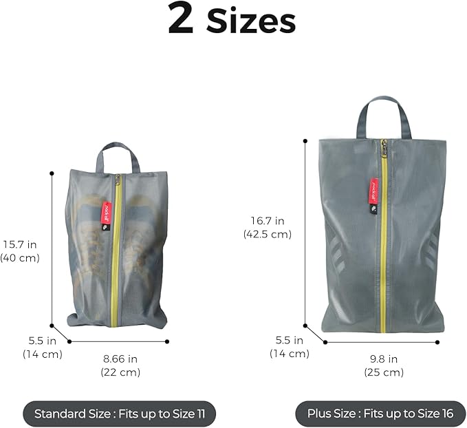 pack all Plus-Sized Shoe Bag for Travel, Water-Resistant Shoe Pouch for Gym, Odor-Resistant Soccer Cleats Bag for Sport (Dual Pocket Version)