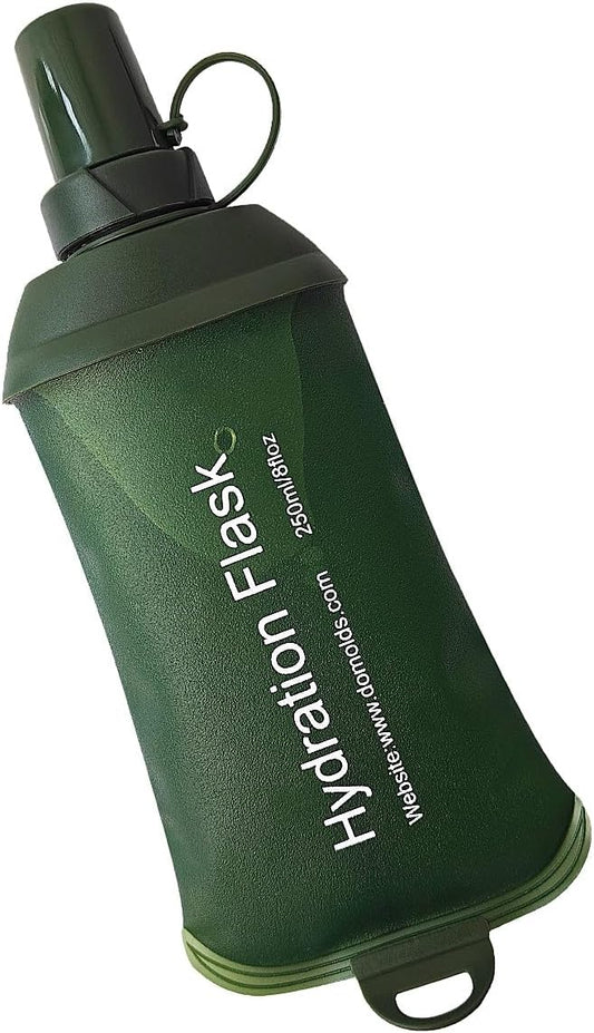 WILDREEDS 250ml Soft Flask, TPU Collapsible Soft Water Bottle for Hydration Pack, Running Vest, Folding Water Bottle for Hiking Cycling Climbing-1Pcs, Green