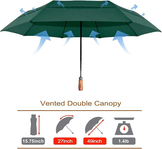 Lejorain Large Folding Golf Umbrella - Compact Mens Umbrellas Travel Rain and Windproof 54inch Collapsible Automatic Open Close Umbrella 210T Teflon Vented Double Canopy