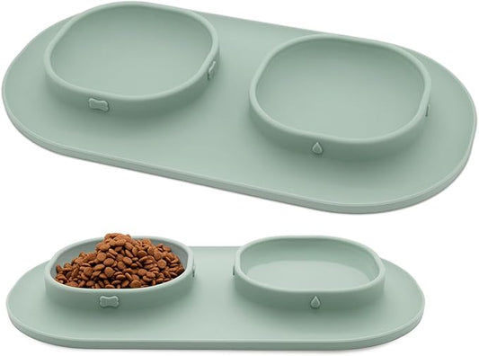 Dog Food Bowls Pet Bowls & Dog Water Bowls with No-Spill and Non-Skid, Feeder Bowls with Dog Bowl Mat for Small Medium Large Size Dogs Cats Puppy Pets, Dog Dishes (Green)