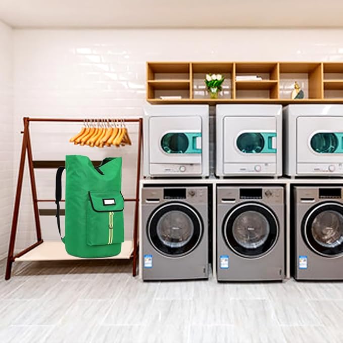 Extra-Large Heavy Duty Laundry Bag Backpack - Drawstring Closure (Grass Green)