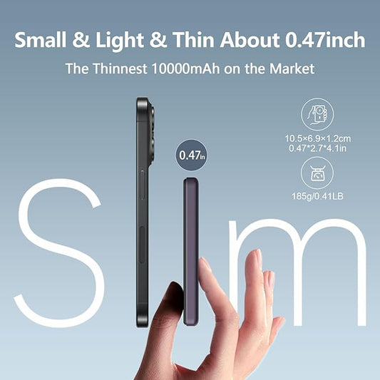 LUCKYDUO Ultra Slim 10000mAh for Magnetic Portable Charger,0.47IN Thin Wireless Magnetic Power Bank, Compact Battery Pack with PD 20W Two Way USB-C Charging,Compatible with iPhone 16/15/14/13 Series