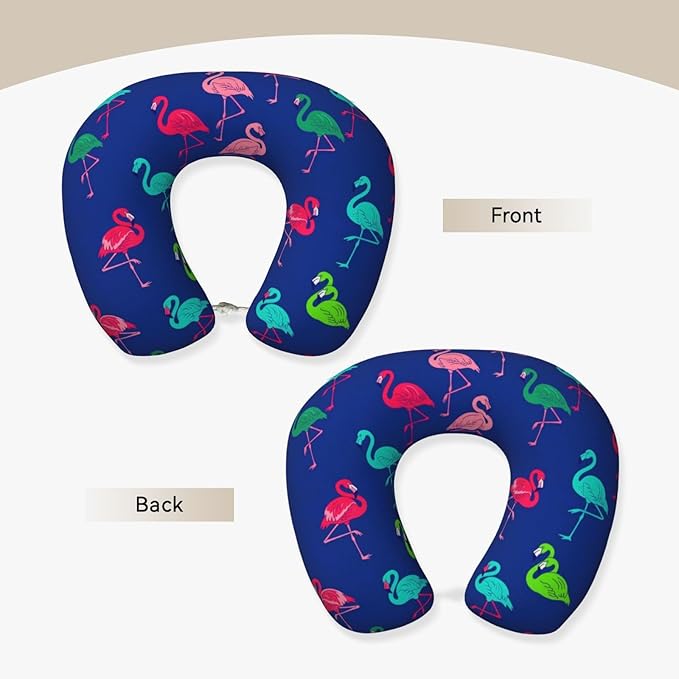 Support Neck Pillow for Youth Travel, Washable Airplane Chin Supporting and Relax U Shaped Pillows Teal Pink Flamingo Blue