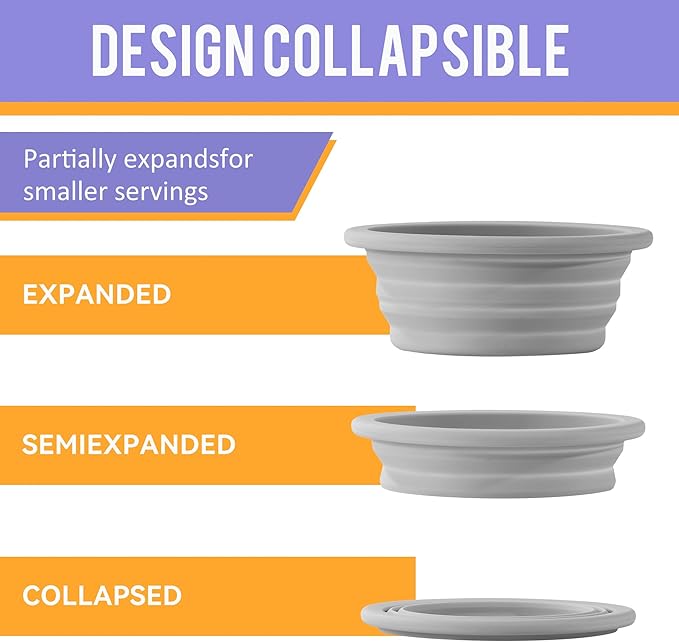 Li&Zhao Collapsible Dog Bowls - Silicone Travel Dog Bowl with Cover Lids Portable Expandable Pet Bowls Portable Water Bow for Cats Feeding Traveling Camping Hiking Walking(Gray)