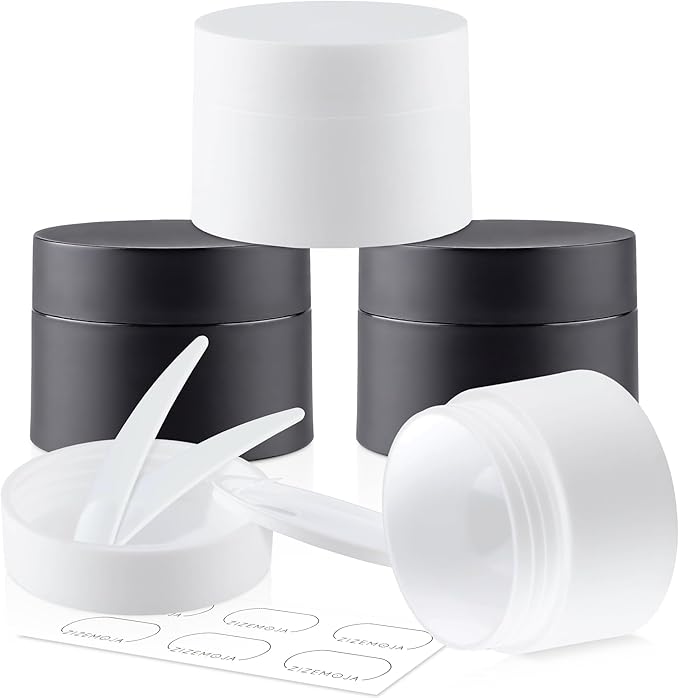 Travel Size Containers, 1OZ Small Plastic Containers with Lids, Travel Container for Creams, Lotion, Toiletries, Makeup (2PCS Black and 2PCS White Plastic Jars)