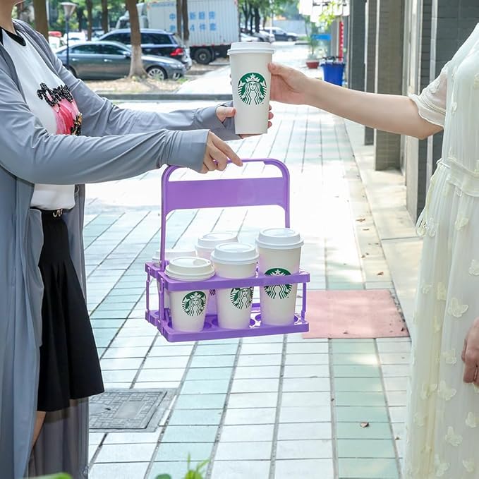 musbus Reusable Drink Carrier with Handle for Food Delivery Drivers, Portable Cup/Coffee Holder Accessories for Delivery, Foldable Drinks Caddy with Tray, Car Durable Plastic Festive Bottle, Vacation