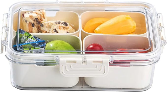 Small Snackle Box Container with Lid, 4 Compartment Snack Box Container, Divided Serving Tray, Snack Organizer for Candy, Fruits, Nuts, Charcuterie, Veggie, Travel & Parties, BPA-Free