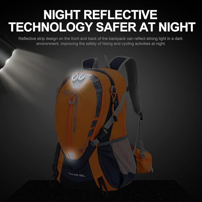 INOXTO Small Hiking Backpack with 2L Water Bladder and Rain Cover, 25L Hydration Backpack Hiking Daypack (Orange blue)