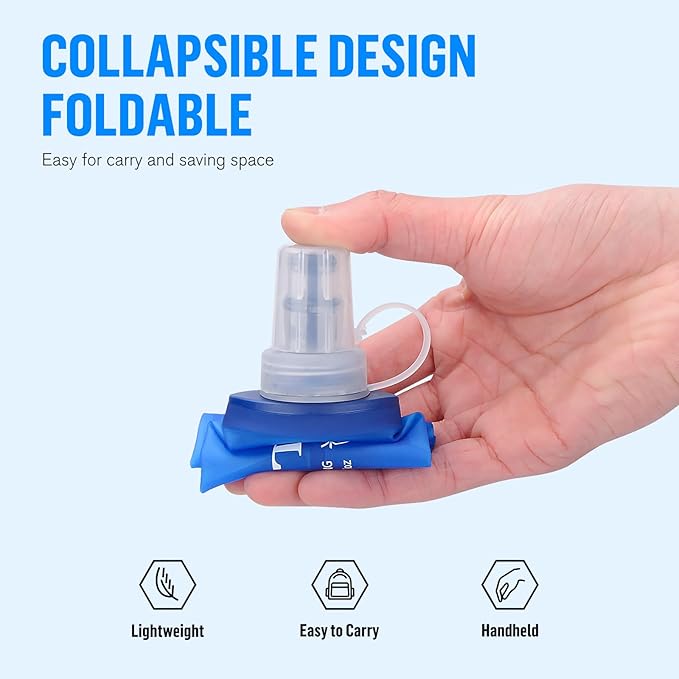Soft Flask, 2 Pack Soft Flask Running Bottles 500ml,TPU Foldable Running Flask, Portable Collapsible Flask Handheld for Travel Traveling Hiking Cycling City Walk