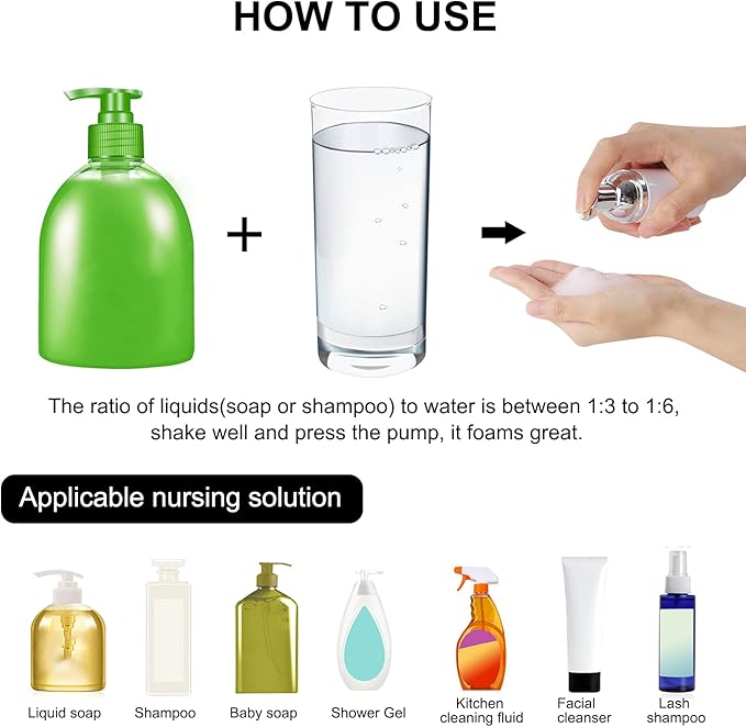 8 Pcs 1oz 30ml Plastic Foamer Pump Bottle Foam Dispenser Bottles Mini Liquid Foaming Bottles for Refillable Travel Hand Soap Foaming,Shampoo,Castile,Cleaning (Sliver+White)