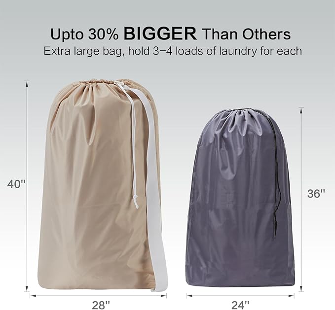 HOMEST 2 Pack XL Nylon Laundry Bag with Strap, Large Dirty Clothes Organizer, Easy Fit a Laundry Hamper or Basket, Can Carry Up to 4 Loads of Laundry, Beige
