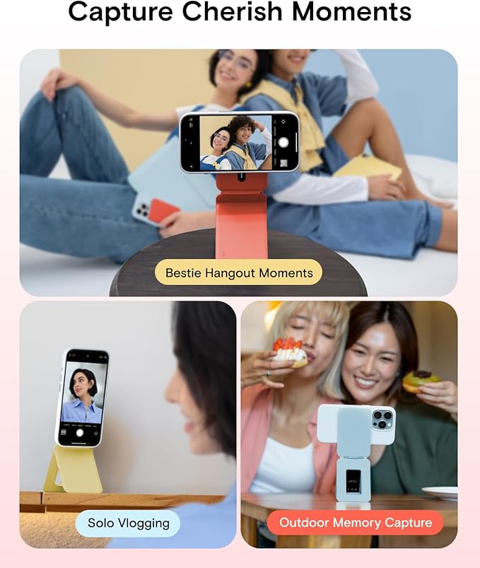 MOFT Phone Tripod Stand Selfie Stick for iPhone, Multi-Angles iPhone Stand, Lightweight & Portable Phone Holder, Strong Magnets, MOVAS Vegan Leather, Travel Essentials, Panna Cotta (Without Card Slot)