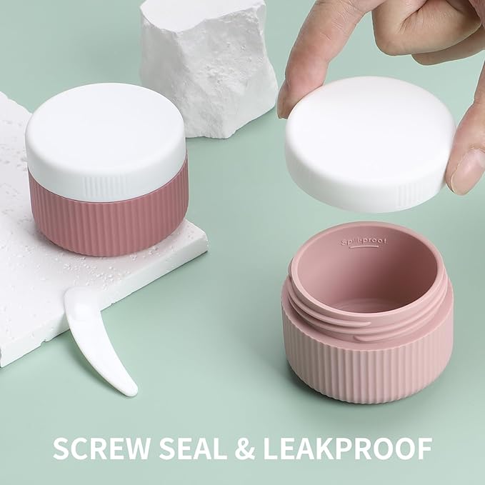 ME.FAN Travel Containers for Toiletries, TSA Approved 1.5 oz Silicone Cream Jars, Leak-proof Journey Containers, Trip Accessories with Lid for Cosmetic Face Hand 4 Pack White Lid - Pink