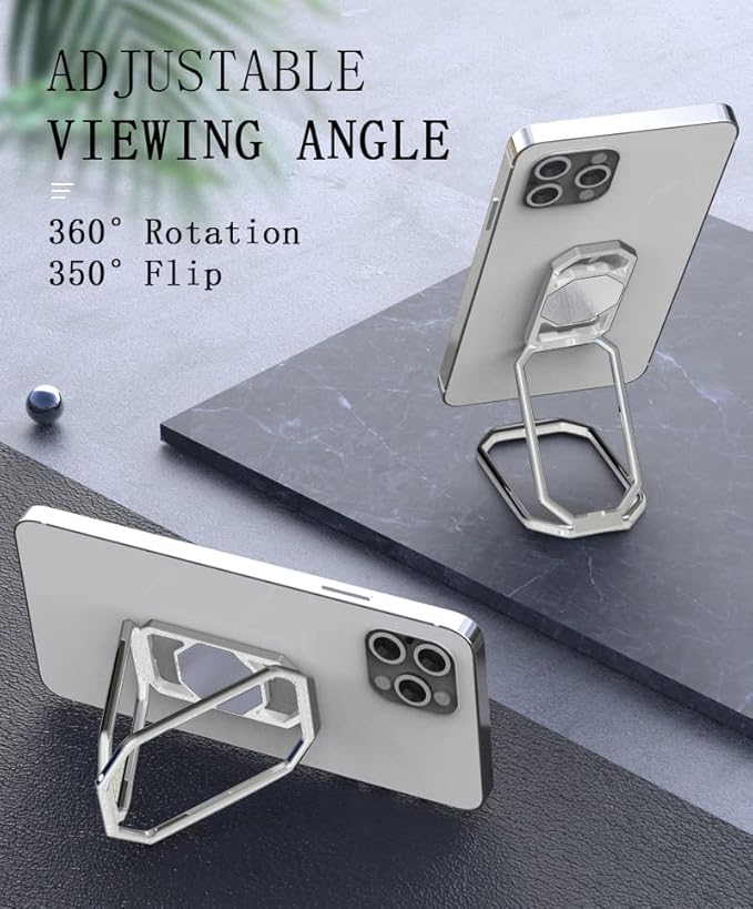 Phone Ring Holder Metal Kickstand 360° Foldable Swivel Cell Phone Finger Grip Stand Phone Back Grip for Magnetic Car Mount Compatible with iPhone iPad Smartphones Tablet