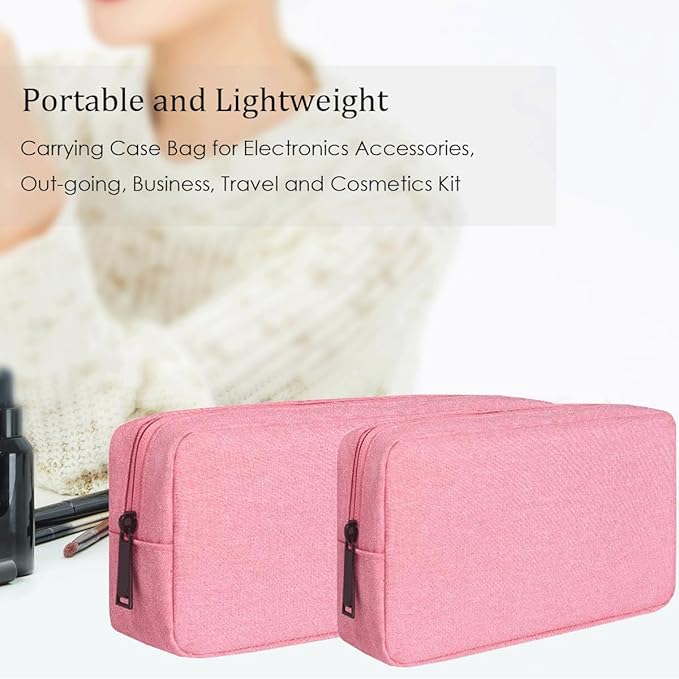 Electronic Organizer Bag, Travel Cable Organizer Bag Waterproof Portable Electronic Accessories Storage Multifunctional Case for Charger, Mouse, Power Bank, Cosmetics Kit (Small+Big, Pink)