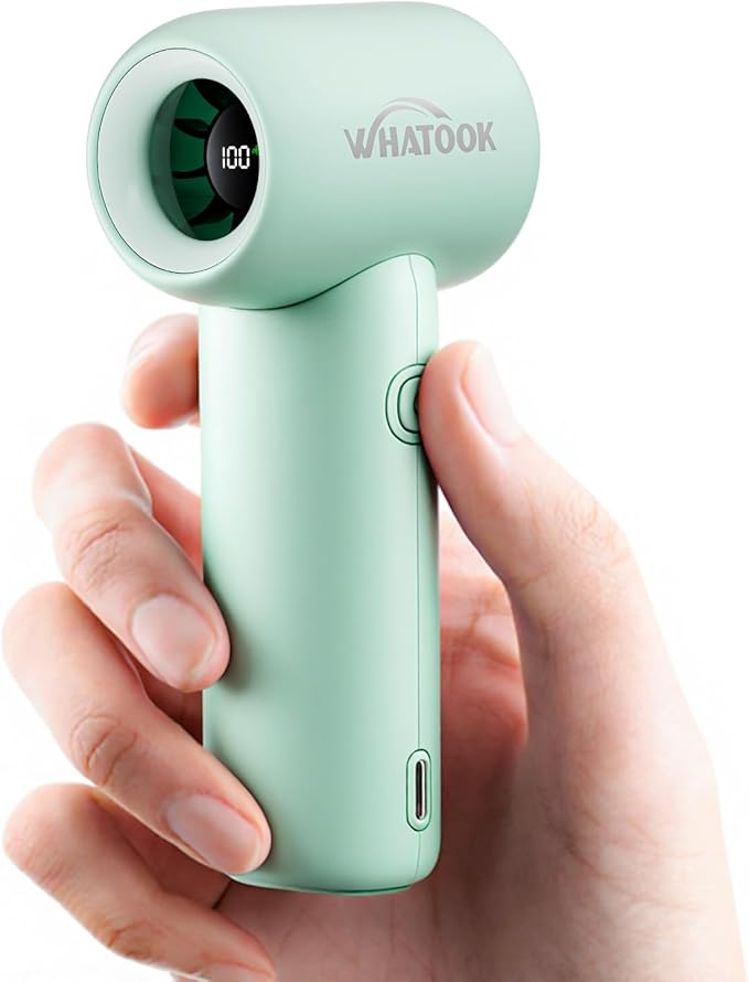 WHATOOK Mini Pocket Fan Portable Handheld Fans,3000mah Small Rechargeable Turbo Personal Fan Travel Essential Outdoor Activities Beach Vacations Camping Gifts for Women face makeup skincare (Green)