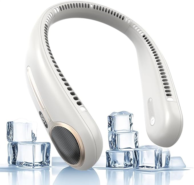 Portable Neck Fan,Hands Free Personal Wearable Bladeless Fan,6000mAh USB Rechargeable,360° Cooling,LED Display,4-Speeds,Birthday Gifts for Men Women Dad Mom,Christmas Gifts (Light grey)