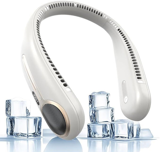 Portable Neck Fan,Hands Free Personal Wearable Bladeless Fan,6000mAh USB Rechargeable,360° Cooling,LED Display,4-Speeds,Birthday Gifts for Men Women Dad Mom,Christmas Gifts (Light grey)