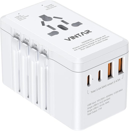 220V to 110V Travel Voltage Converter US to Europe, VINTAR 2000W International Universal Travel Adapter with 4 USB Ports (2 USB C), Step Down Power Converter Adapter Combo for EU UK US AUS