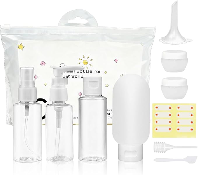 Vitog Travel Bottles Kit, TSA Approved Leak Proof Portable Toiletry Containers Set, Clear PET Flight Size Cosmetic Containers for Lotion, Shampoo, Cream, Soap, Bring a soft bottle，Set of 11 (white)