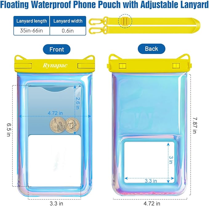 Waterproof Phone Pouch Floating for Beach Essentials, IPX8 Underwater Cell Phone Holder with Lanyard for iPhone 16 15 14 Pro Max, Galaxy S24/23/22 (Iridescent, Regular Size [8.5inch])