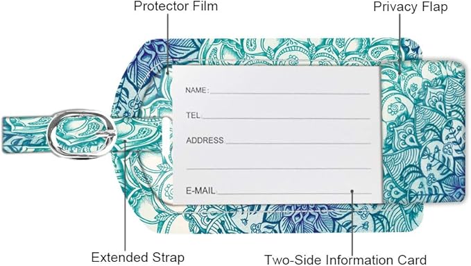 FINTIE 2 Pack Luggage Tags, Leather Name ID Labels with Privacy Cover for Travel Bag Suitcase, Theme - Emerald Illusions