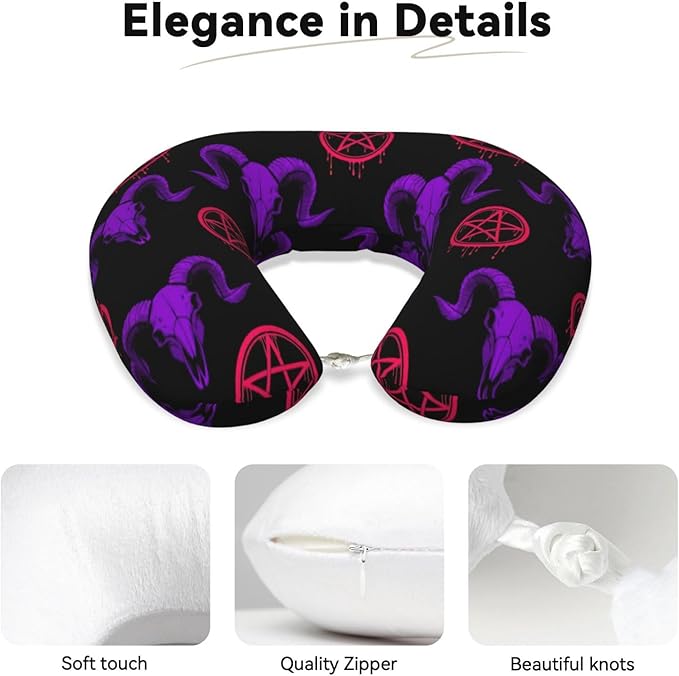 Neck Travel Pillow, Breathable Memory Foam Chin & Head Support Cushion Mystical Ram Skull for Airplane Car Sleeping Rest