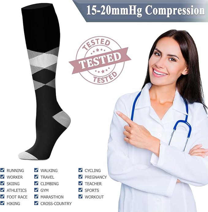QUXIANG Copper Compression Socks for Women & Men Circulation (8 Pairs) - Best for Running Athletic Cycling - 15-20 mmHg