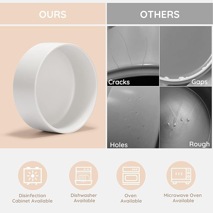 SPUNKYJUNKY Ceramic Dog and Cat Bowl Set with Wooden Stand, Modern Cute Weighted Food Water Bowl Set for Medium to Large Size Dogs (42 OZ, 2 × White)