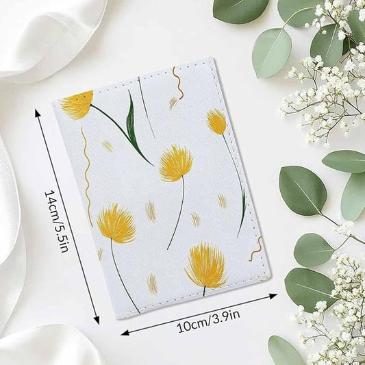 Dandelion Passport Holder for Travel Yellow Petals Fluttering Fresh Simple PU Leather Passport Cover Wallet Cute Passport Card Holder for Women and Men