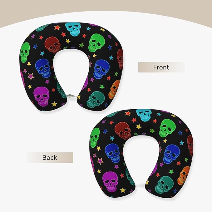 Travel Pillow for Boys and Girls, Comfortable Neck Chin Head Support Cushion Neon Gothic Skull, Comfortable for Airplanes Car Sleeping Rest