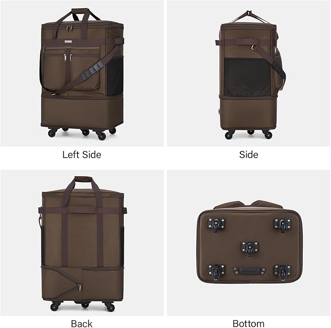 MILADA Expandable Luggage Bags for Travel Foldable Suitcase with Wheels Collapsible Rolling Travel Duffle Bag Lightweight Large Suitcases without Telescoping Handle, Coffee