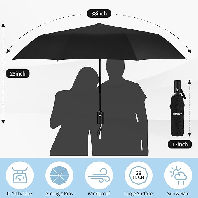 Seniny Windproof Travel Umbrella, Automatic Umbrellas for Rain, Portable & Compact Umbrellas for Backpack, Strong UV for Protection, Folding Small Sun Umbrella for Car, Walking